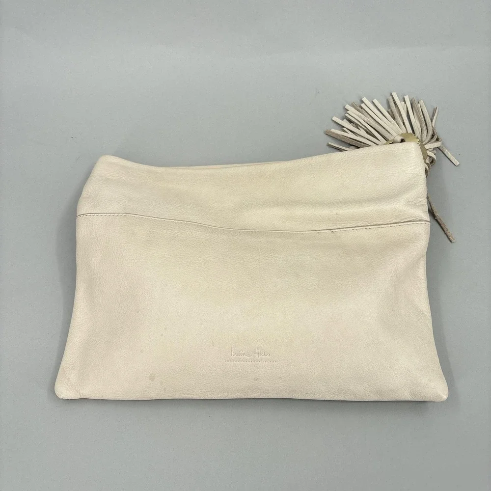 India Hicks Bag Womens Medium Beige Leather Tassel Foldover Clutch Crab Print